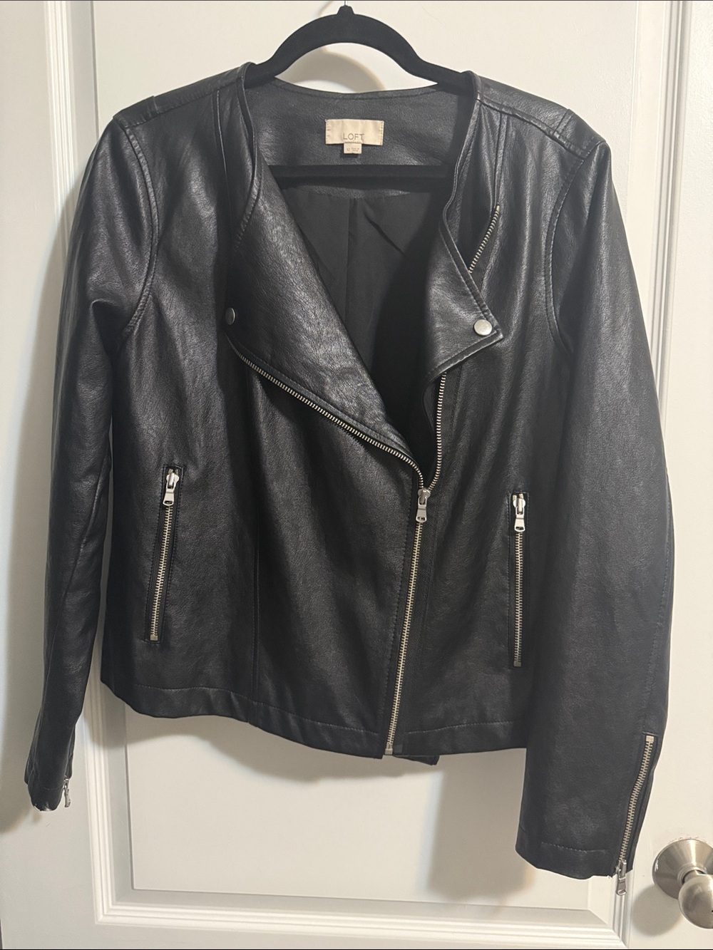 LOFT Black Faux Leather Asymmetrical Moto Jacket